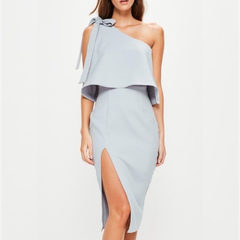 MISGUIDED One Shoulder Bow Sleeve Midi